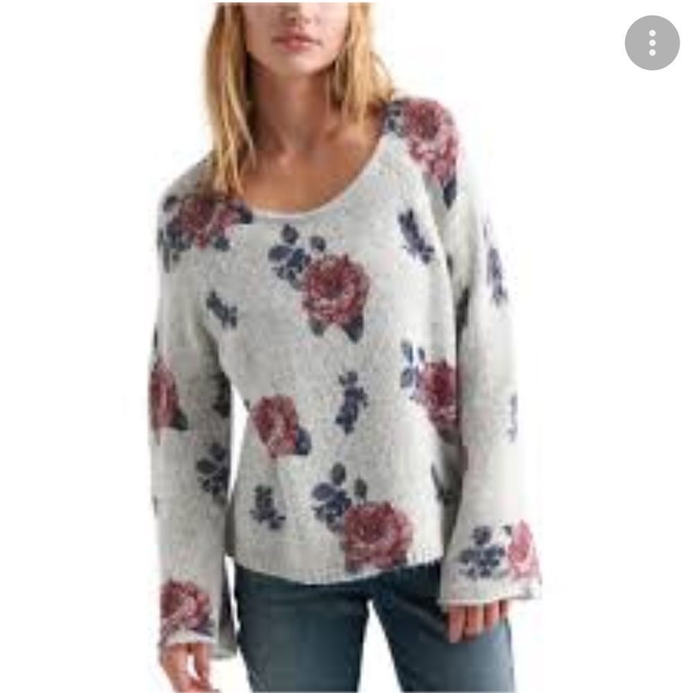Lucky Brand Rose Foral Pullover Sweater in Grey Color .Size L